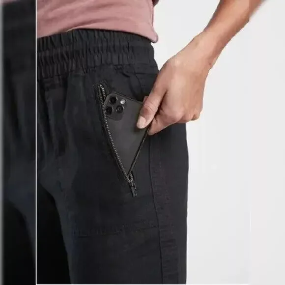 Athleta Cabo Linen Jogger Pant Faded Black Zip Pocket Pants Women's Size 8 - Picture 3 of 13